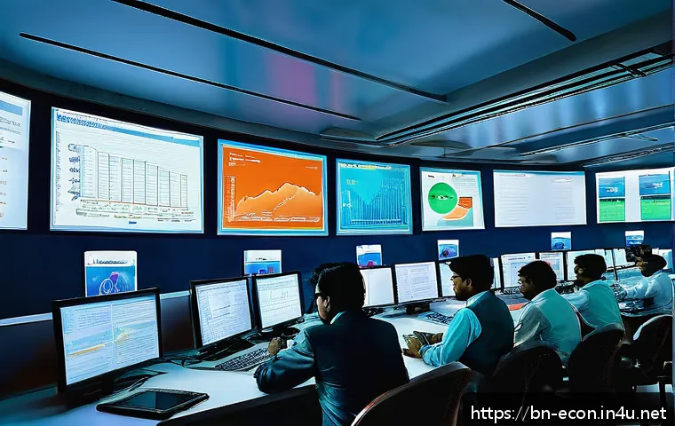 국가 부채와 재정정책 - A detailed illustration of a busy Bangladeshi government office where officials are analyzing econom...